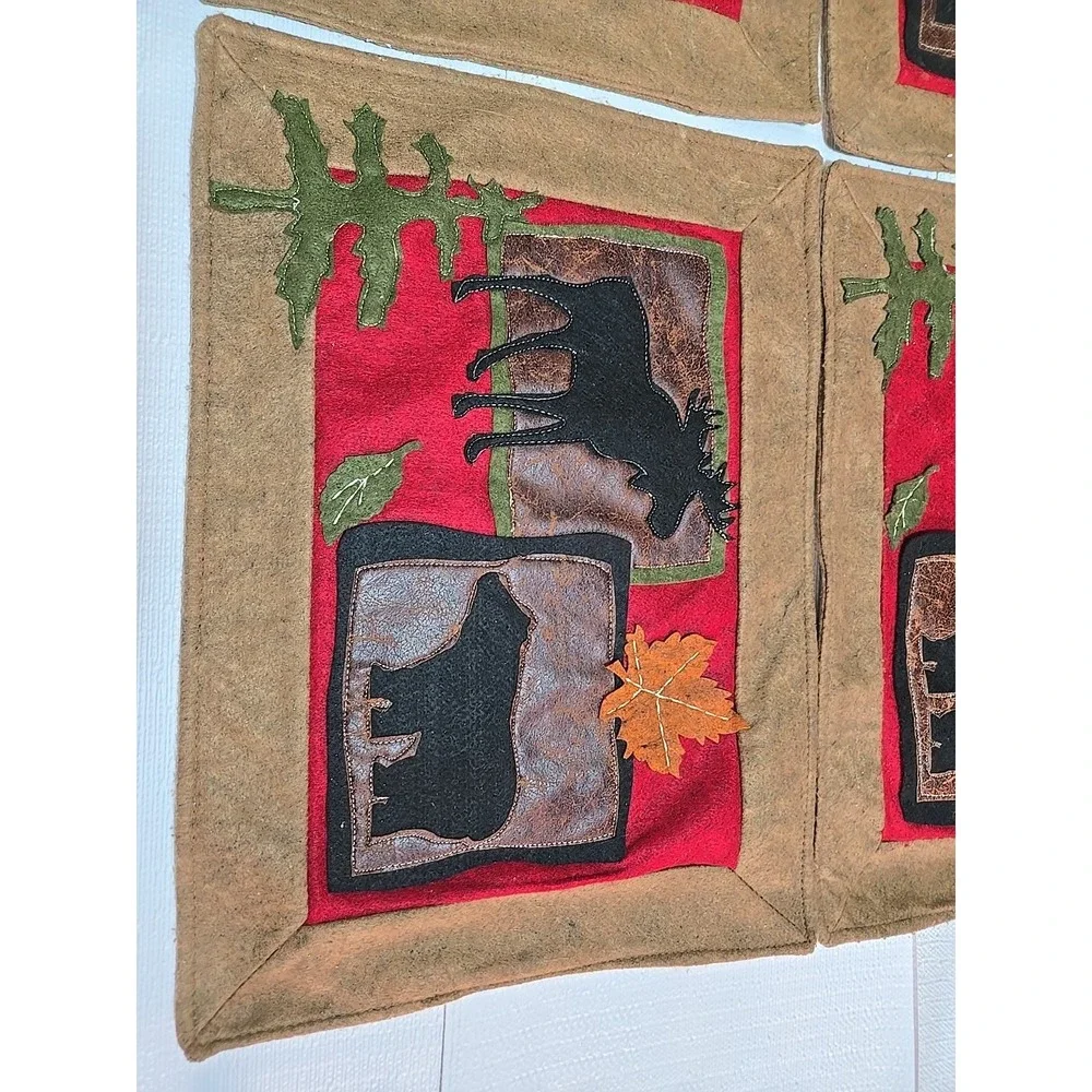 VTG‎ Placemats Set 4 Elk Moose Cabin Lodge Rustic Western Native American Decor
